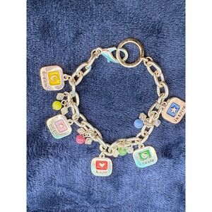 Inspiration Charm Bracelet Dream‎ Wish Hope Silver Tone Signed AJMC 7"